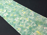 Abstract Turquoise Green Crystal Leaves, Vintage Kimono Silk from Japan, 13" x 63"   #4334