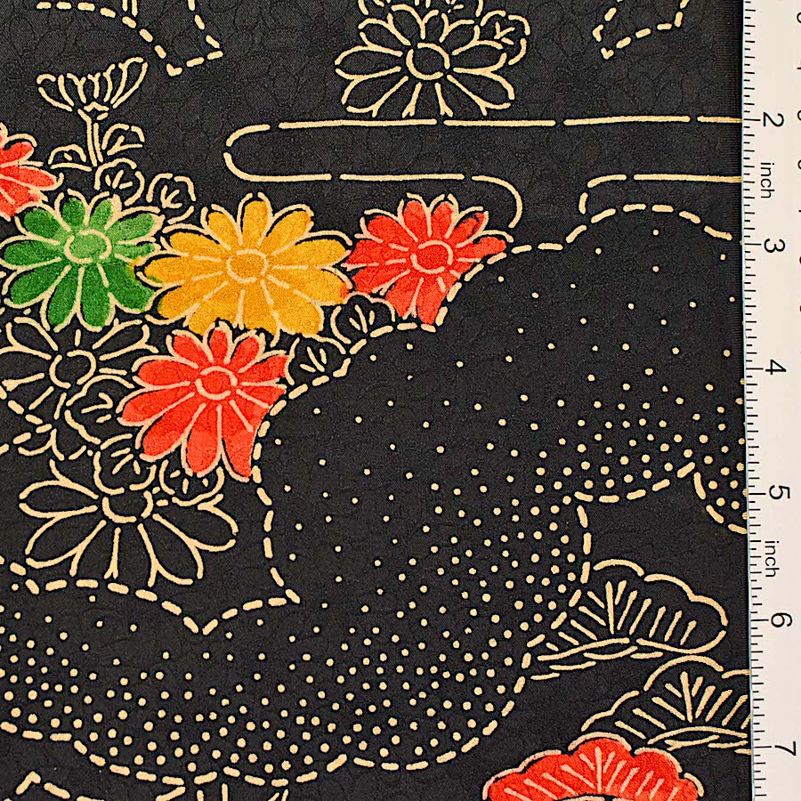 Black/Gold Bamboo Forest Vintage Kimono Silk from Japan, 6