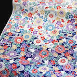Chrysanthemum Rivers with Blue Vintage Japanese Kimono Crepe Silk 14" x 41". #4417