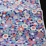 Chrysanthemum Rivers with Blue Vintage Japanese Kimono Crepe Silk 14" x 41". #4417