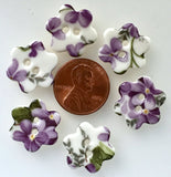 Violet Purple Flower-Shaped  Porcelain Button, 3/4"