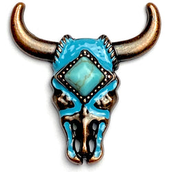 Bull Skull  1-1/2" Copper/Blue Enamel/'Turquoise Stone' Screw Back Concho 1.5"  #SWH-125