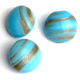 SALE Turquoise Blue Vintage Glass with Gold Streaks, 7/16" Buttons, Vintage, Europe 11mm Pack of SIX  #CL-06