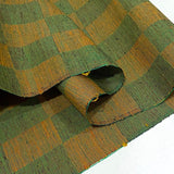 REMNANT Green Ochre Checkerboard Handweave Vintage Kimono Silk, ONE Yard,  #489
