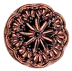 Re-Stocked, Dark Copper/Black 9/16" /14mm Glass Starflower Button, Germany, Shank Back  #967