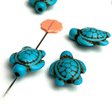 Blue Turtle Beads, Faux Turquoise, 3/4" Howlite Stone, Pack of THREE Turtles, #LP-25