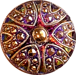 SALE Gold and Purples Mandala Treasure Czech Glass Button 26mm / 1"  # CZ 145-B