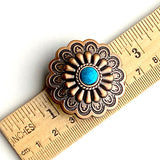 Re-Stocked,  1-1/2" Tucson Daisy, Copper / 'Turquoise' Screw Back Concho 1.5"  #SWH-128