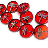 Three Red Dragonfly Czech Glass Round Beads 11/16" 17mm # L362