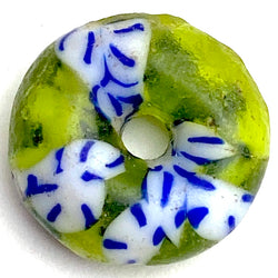 Recycled Rustic African Glass "Donut" Beads, Green with Sead Beads Inside 14mm,  #L683