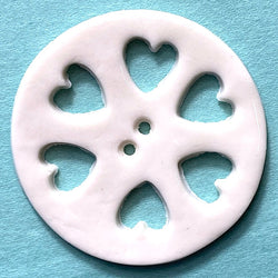 SALE Heart Wheel Porcelain Cut-Out Large Handmade Button 1-1/2"