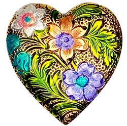 SALE Heart w. Handpainted Flowers Button, 1" by Susan Clarke  #SC-120