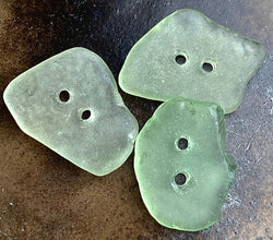 Sea Glass Buttons, 3 Green 3/4" - 1", Real Tumbled Ocean Glass #BCH-27