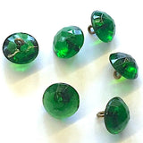 Emerald Green 3/8" Vintage Faceted Glass Buttons, # GL375