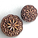 Re-Stocked, Dark Copper/Black 11/16" /18mm Glass Starflower Button, Germany, Shank Back  #966