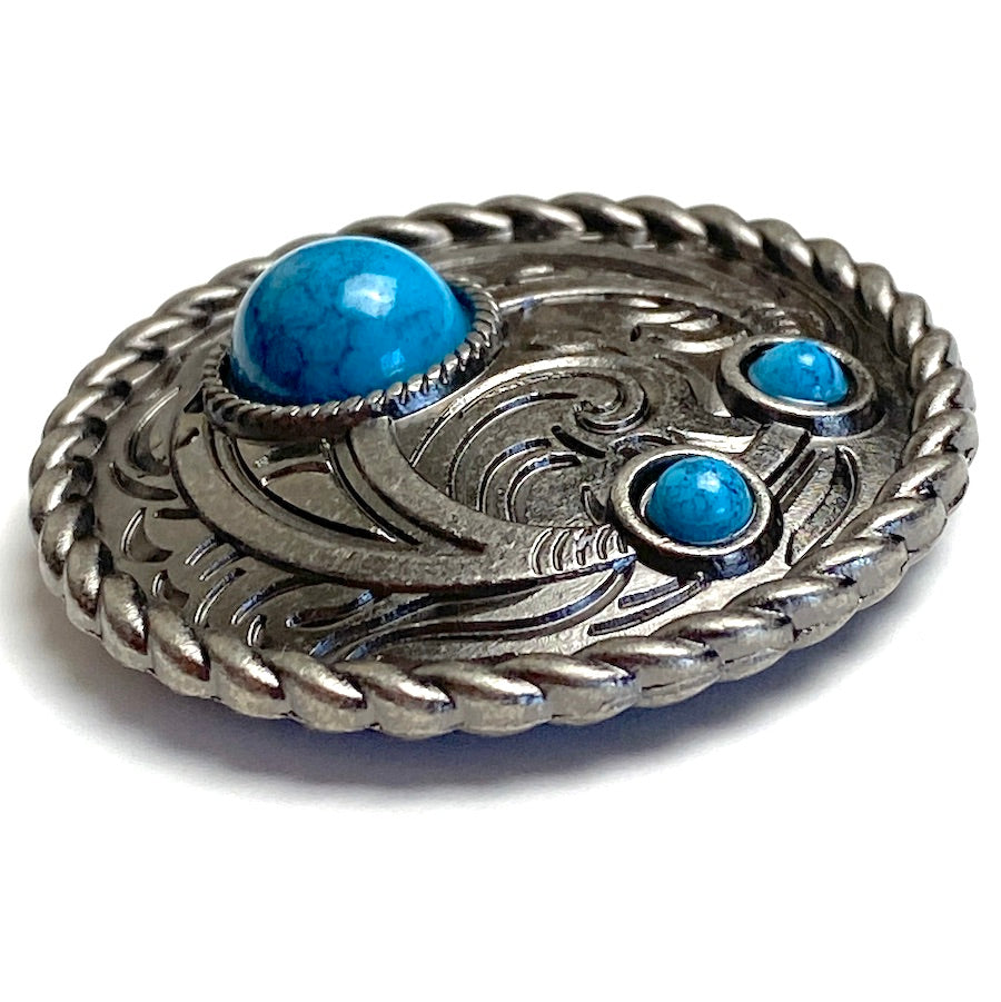 Three-Stone Faux Turquoise Concho 1-1/2 Squash Blossom Silver, 1.5 # –  The Button Bird