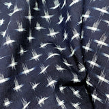 Dark Navy/White Ikat Stars Cotton Handloom from India, By the Yard.  #CHL-62