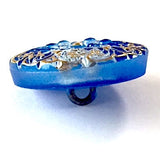 SALE Cobalt Blue, Gold, White "Arabian Starflower" Czech Glass Button 18mm / 3/4"  # CZ 112