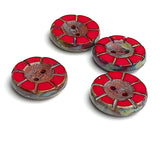 SALE Red Rustic Scarlet Czech Glass Flower Button, 2 hole 14mm/ 9/16"  #AB-7804
