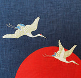 SALE Noren Panel from Kyoto Japan, Cranes and Waves Hand Screened on Navy 100% Cotton 19" x 44"  #KP21