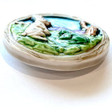 Bunny Rabbit and Frog Art Stone Ceramic Button, Susan Clarke, 1-3/8" #SC-1088