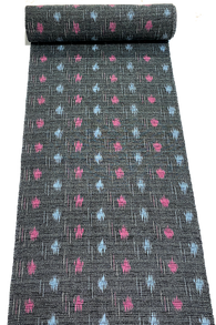 Gray/Black/Pink/Blue True Ikat, Vintage Kimono Wool by the Yard from Japan #742