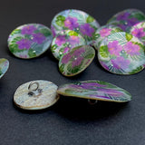 Lot of 16 Purple Hibiscus Flowers on Shiny Mother of Pearl Buttons, 3 sizes, Outlet Item, $10.00, # MV25