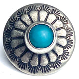 Re-Stocked, Blue Bead Sunflower Southwest Shank Back Concho Button 1/2" Nickel Silver,  #SW-256