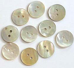 RE-STOCKED Moonrise Mother of Pearl Shell, 5/8" Iridescent 2-Hole Button 15mm. Pack of TEN   #L-52969
