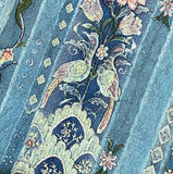 Lovebirds and Rosebuds with Blue, "Old Lace" Japanese Crinkled Print, Kimono Silk Piece 14" x 41" #281