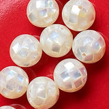 White Pearly Mosaic Rounds Iridescent Artisan Beads, 10mm / 3/8"  #L-64118
