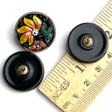 Black, Orange, Yellow, Green Czech Glass Hand Painted Flower Button 22mm / 7/8"  # CZ 242