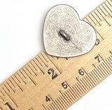 Stitched Heart Antique Silver 1-1/8" Button, 27mm, Italy, Shank Back # FJ-60
