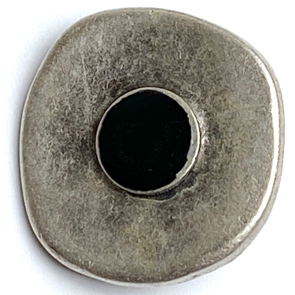 Intuition Antique Silver/Faux Onyx Button, 7/8" Shank Back Metal Button 15mm  #FJ-64