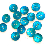Teal Blue Bright 1/2" Pearl Shell 2-hole Button, 6 for $5.30   #182-D