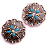 Copper "Diamonds & Turquoise" Southwest 1-1/2"  Flower Screw Back Concho 1.5"  #SWH-118