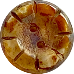 LAST 16: Rustic Clear Amber Czech Glass Sunray Flower, 2 hole button 14mm / 9/16"  #L-977