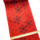 REMNANT Red-Orange/Black Vintage Kimono Hemp Leaf Ikat Wool from Japan, ONE YARD PIECE  #768