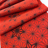 REMNANT Red-Orange/Black Vintage Kimono Hemp Leaf Ikat Wool from Japan, ONE YARD PIECE  #768