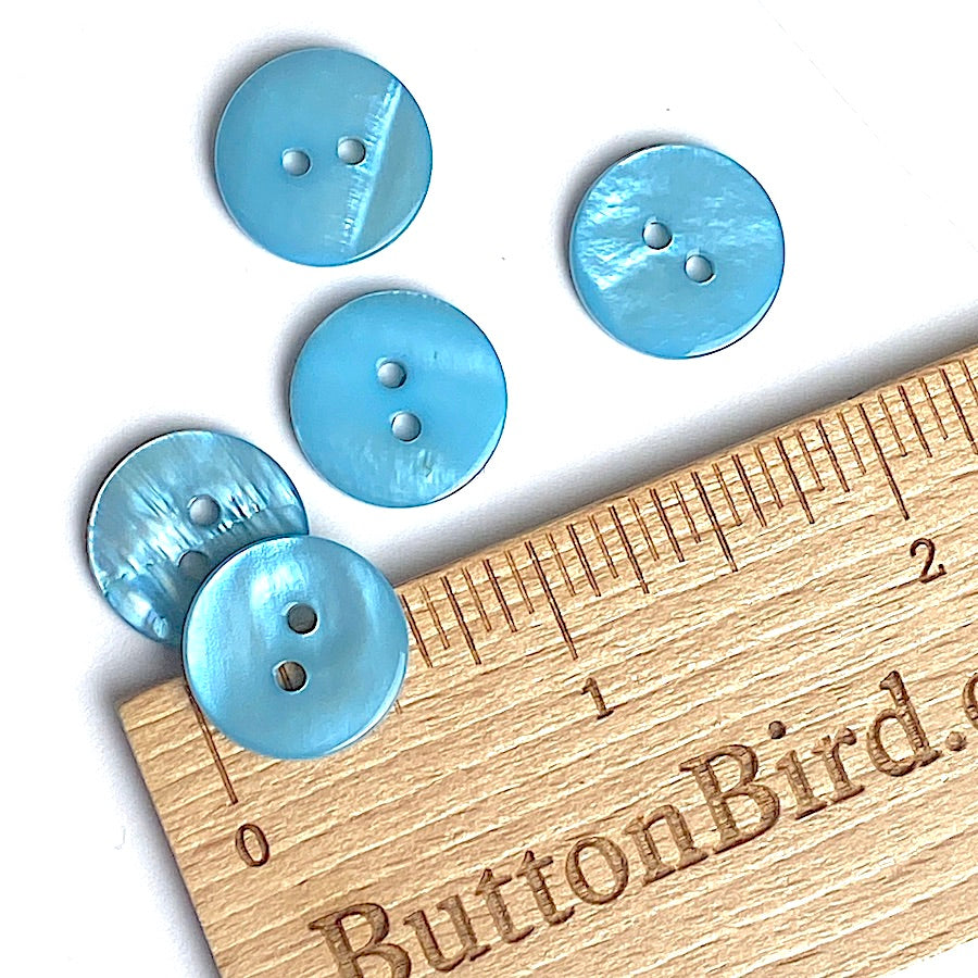 Teal Blue Buttons, size 14mm, round, flat back, 2 hole
