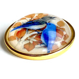 Blue Birds 1-1/2" Artisan Crystal Button, Gold Bezel, by Susan Clarke