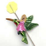 SALE, Fairy on Hummingbird Tiny Metal Button 1" - Bright Pink Dress  #SC-554