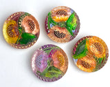 Lotus Flower Handpainted Czech Glass Button Gold/Peach 1-1/16"  #SC-256-G