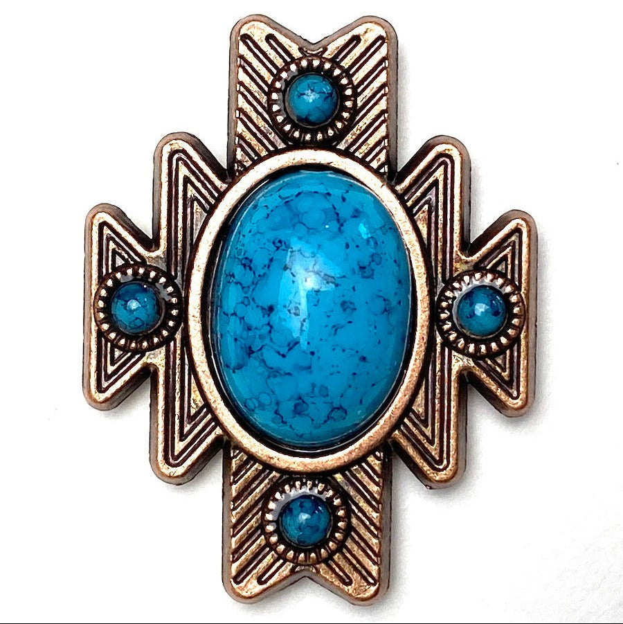 Copper/Blue Turquoise Aztec Star Screw Back Concho 1.5