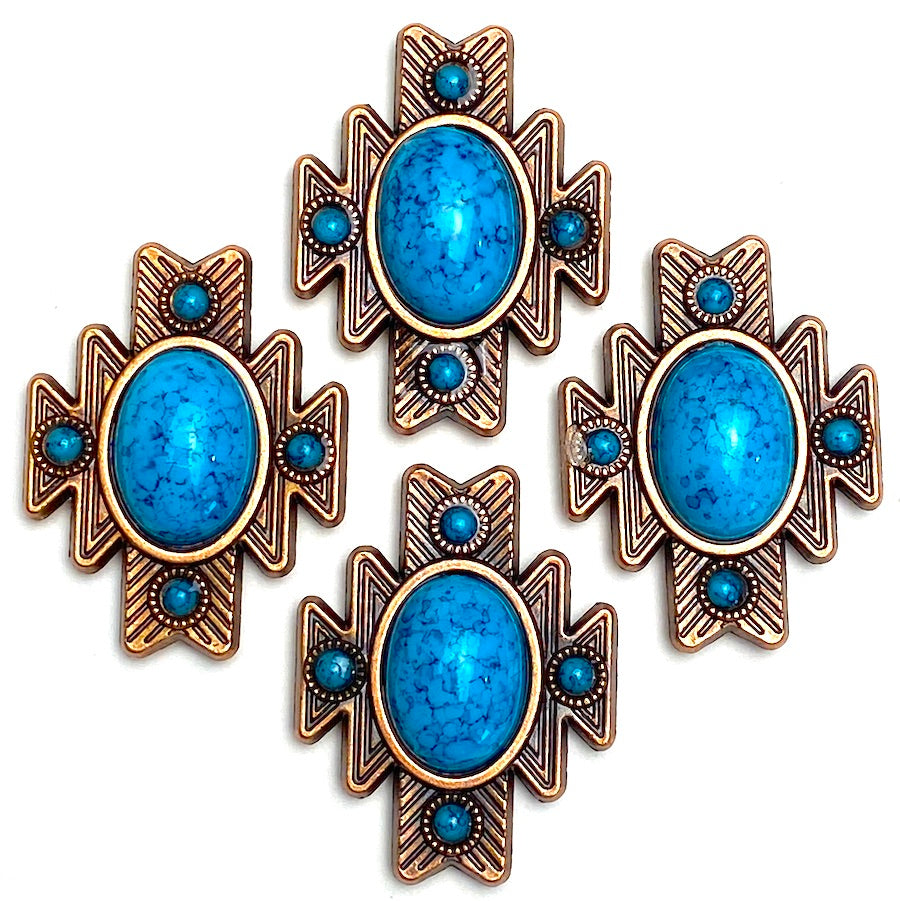 Copper/Blue Turquoise Aztec Star Screw Back Concho 1.5