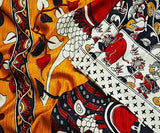 SALE, Silk Sari, Red and Black Peacocks with Bright Gold, 44" x 207",  #SR38