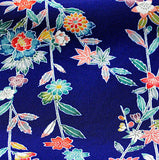 Navy Floral Vintage Kimono Silk Crepe from Japan 14" x 60". #4405