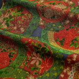 Pottery from Japan in Dark Brights, Old Chirimen Crepe Kimono Silk. 6" x 73". #4503
