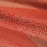 Red/Off-White Faux Patchwork Dot-Print Kimono Silk, 6.5" x 55"  #4033