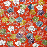 Textured Red-Orange with Plum Blossoms Vintage Kimono Silk, 7" x 15"  #4364